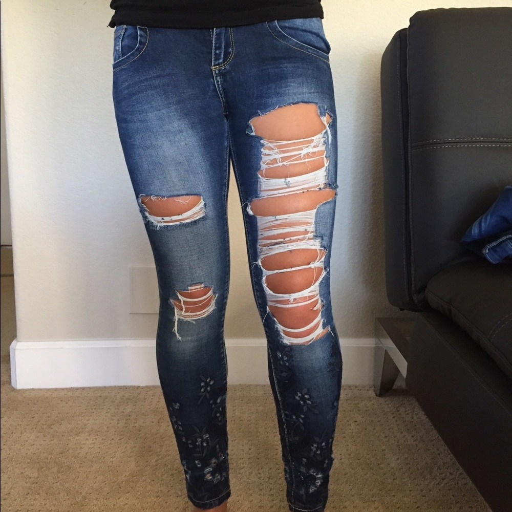 Navy Blue ripped jeans